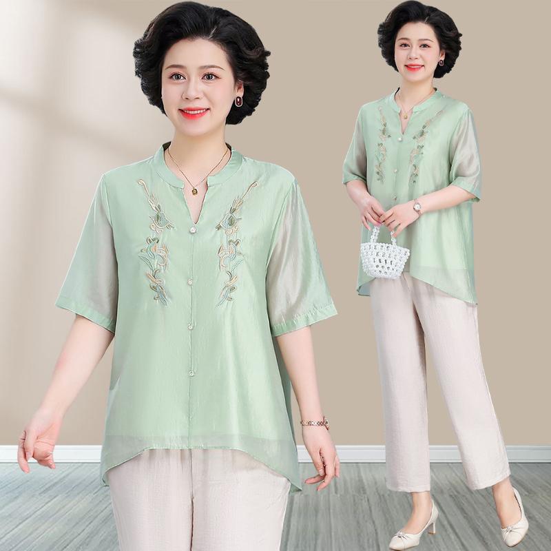 セットアップ レディース ミセス 半袖 Tシャツ シフォン 若見え エイジレス 上品 エレガント おしゃれ ゆったり ツーピース 上下セット 普段使い お出かけ 春夏