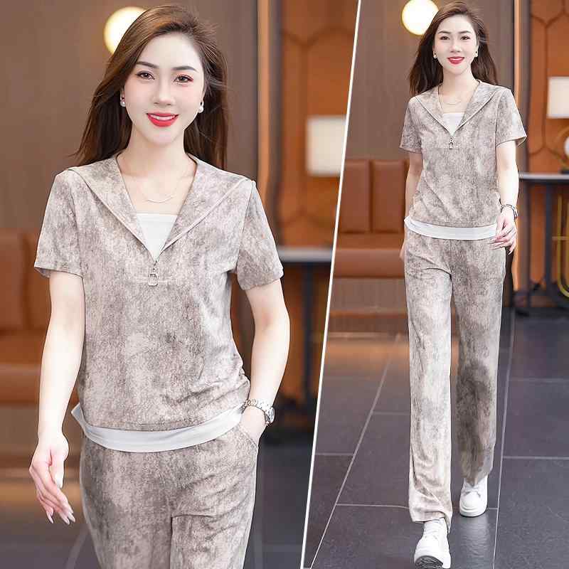 スポーツウェア レディース 春夏 おしゃれ 若見え 花柄 小柄 接触冷感 薄手 軽量 半袖 長ズボン 上下セ..