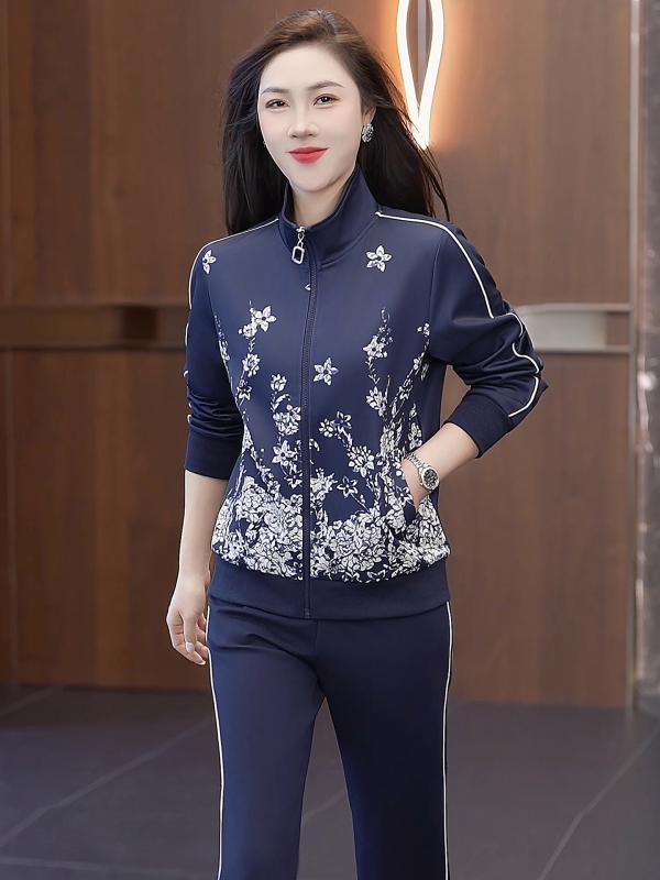 スポーツウェア レディース セットアップ 春秋 長袖 ロングパンツ スタンドカラー スウェット ジャージ..