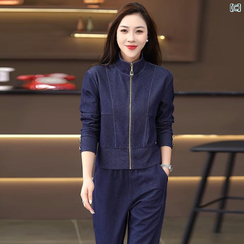 フロントップ楽天市場店のセットアップ レディース 女性用 スウェット トレーナー パーカー ランニングウェア スポーツウェア ジップアップ スタンドカラー 着痩せ スタイルアップ エレガント カジュアル 綿 ポリエステル 春秋 2点セット｜アングル3