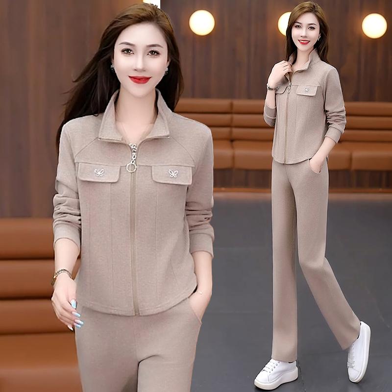 セットアップ レディース 上下セット カジュアル スポーツウェア ランニング トレーニング スウェット 長袖 ロングパンツ スタンドカラー ジップアップ 春秋 韓国 伸縮性 ポリエステル レーヨン オートミール ピンク ロイヤルブルー