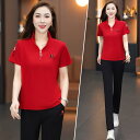 セットアップ レディース カジュアル スポーツウェア 夏 半袖 スタンドカラー 薄手 軽量 体型カバー 細見え 吸汗速乾 ポリエステル 長ズボン 低身長向け ツ...