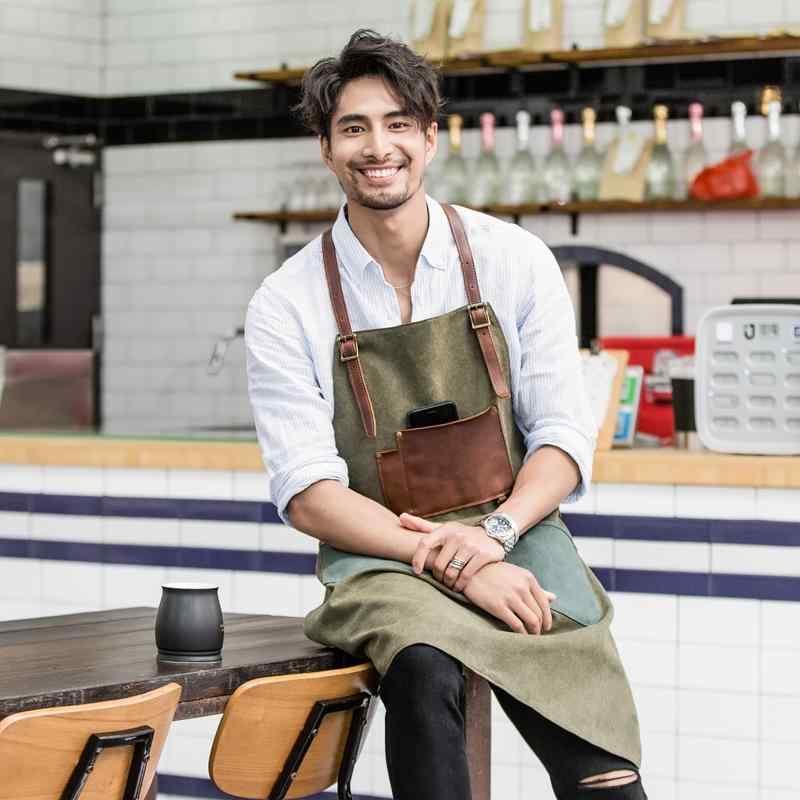 エプロン 職人 作業用 ウォッシュ加工 帆布 キャンバス 牛革 レザーコンビ レトロ ヴィンテージ風 ユーズド加工 アトリエ カフェ 理髪師 美容師 バリスタ DIY ガーデニング 撥水 防汚