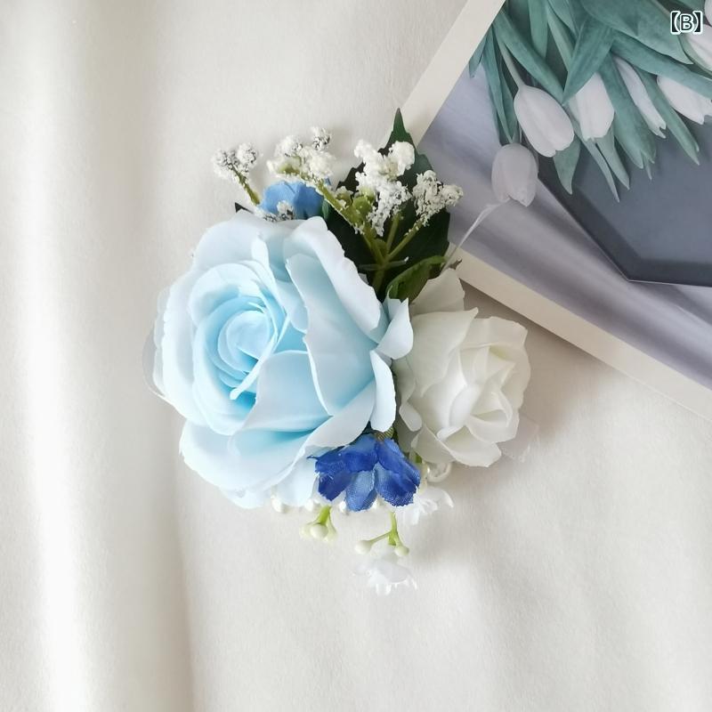 コサージュ ウェディング 新郎新婦 介添人 結婚式 レトロ ブルー 薔薇 ブローチ ブ...