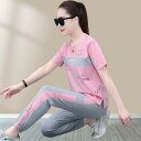 セットアップ レディース カジュアル スポーティー スポーツウェア 普段着 ルームウェア 薄手 半袖 速乾 吸湿速乾 伸縮性 ポリエステル アルファベットプリン...