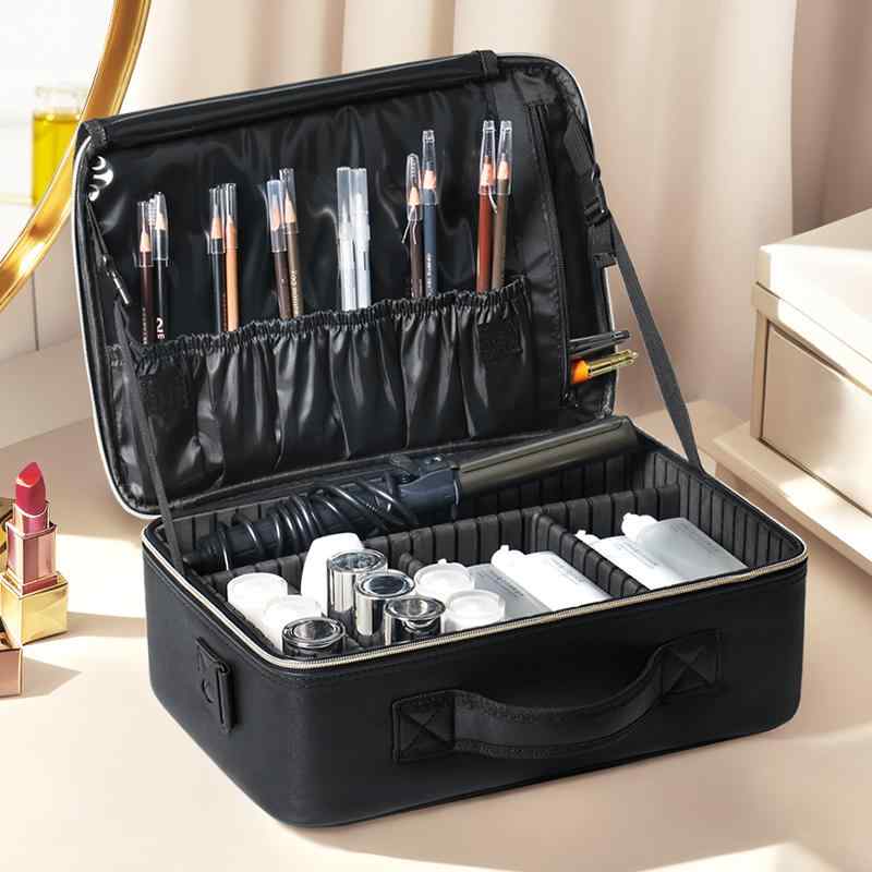 メイクボックス プロ用 大容量 3段 収納 眉毛アートメイク ネイル コスメ 持ち運び ハンドル付き PVC素..