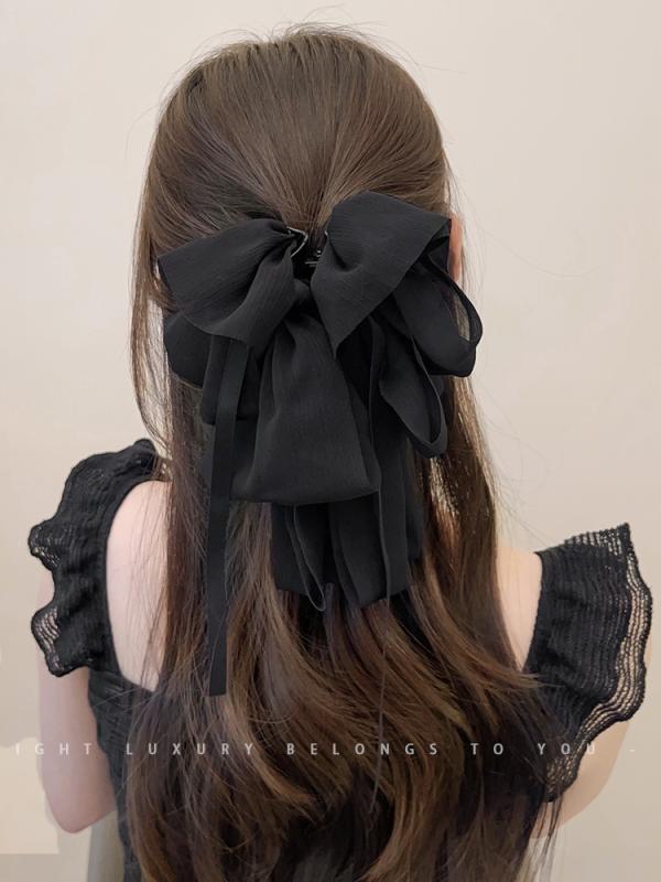 樂天商城 - ヘアクリップ レディース ビッグサイズ リボン 蝶結び テールリボン ロングリボン ふんわり 小顔効果 華奢見え まとめ髪 アップスタイル 後ろ姿 大人可愛い エレガント バンスクリップ 髪飾り