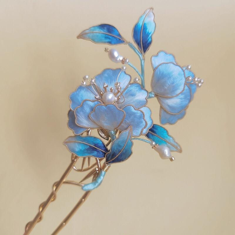 かんざし 手作り 絨花 象嵌細工 グラデーション 点翠風 古風 レトロ 漢服 和装 古装 民族調 ヘアアクセ..