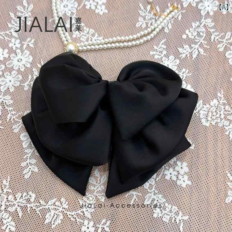 ヘアクリップ レディース フレンチスタイル サテン リボン 蝶々結び 花モチーフ バンスクリップ 後頭部..