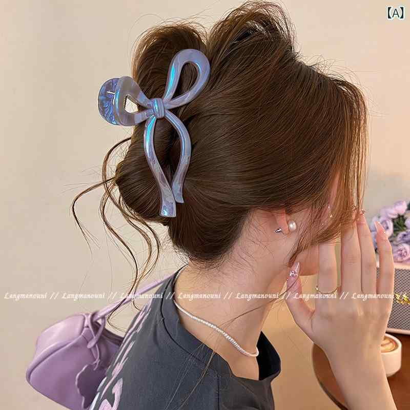 フロントップ楽天市場店のヘアクリップ レディース パール光沢 リボン 蝶結び ビッグサイズ バンスクリップ シャーククリップ 髪留め 髪飾り ヘアアクセサリー フェミニン エレガント 普段使い デイリー オフィスカジュアル｜アングル2