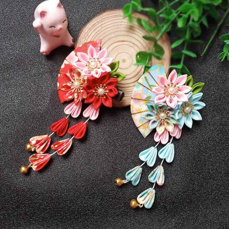 髪飾り 和風 扇子 簪 着物 浴衣 和装小物 ヘアクリップ 布製 つまみ細工 レトロ 上品 華やか