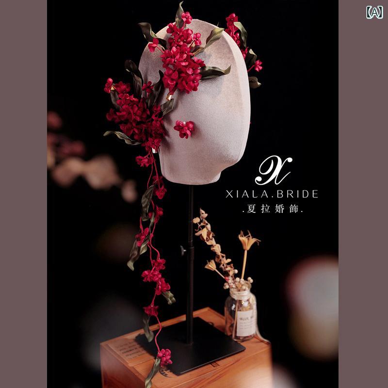 髪飾り 女性用 花嫁 新婦 ワインレッド アジサイ 油彩風 プリンセス 結婚式 披露宴 パーティー 発表会 ..