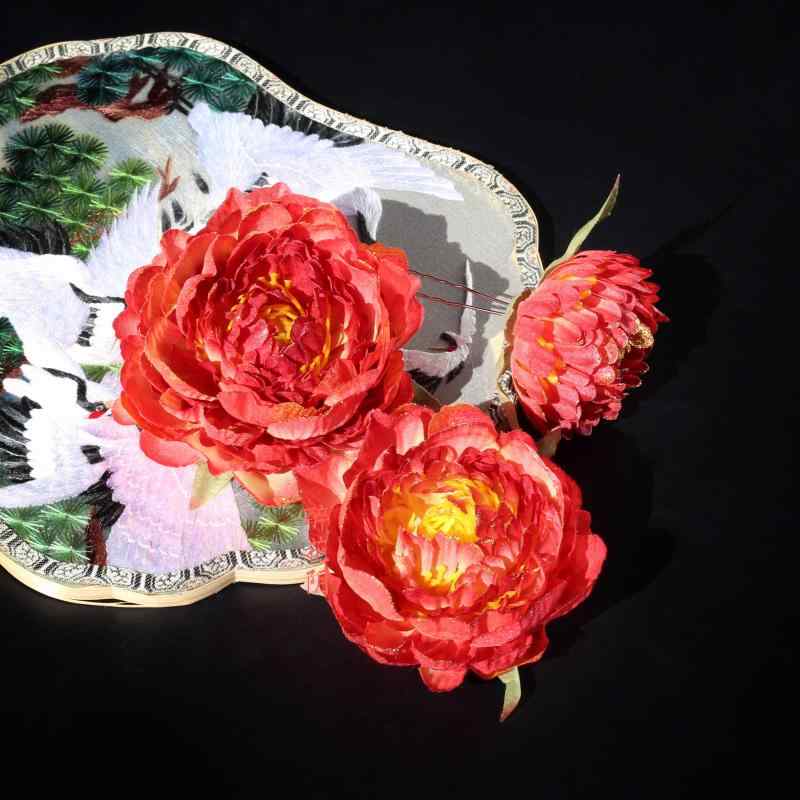 髪飾り 芙蓉 牡丹 絹花 造花 中国古典風 漢服 唐風 ヘアクリップ ヘッドドレス 撮影用 前撮り エレガント レトロ アンティーク調