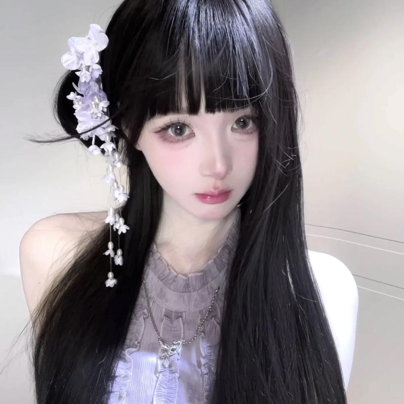 バレッタ レディース 女性用 ネオチャイナ風 スズラン フラワー 紫 パープル タッセル レトロ ヴィンテ..