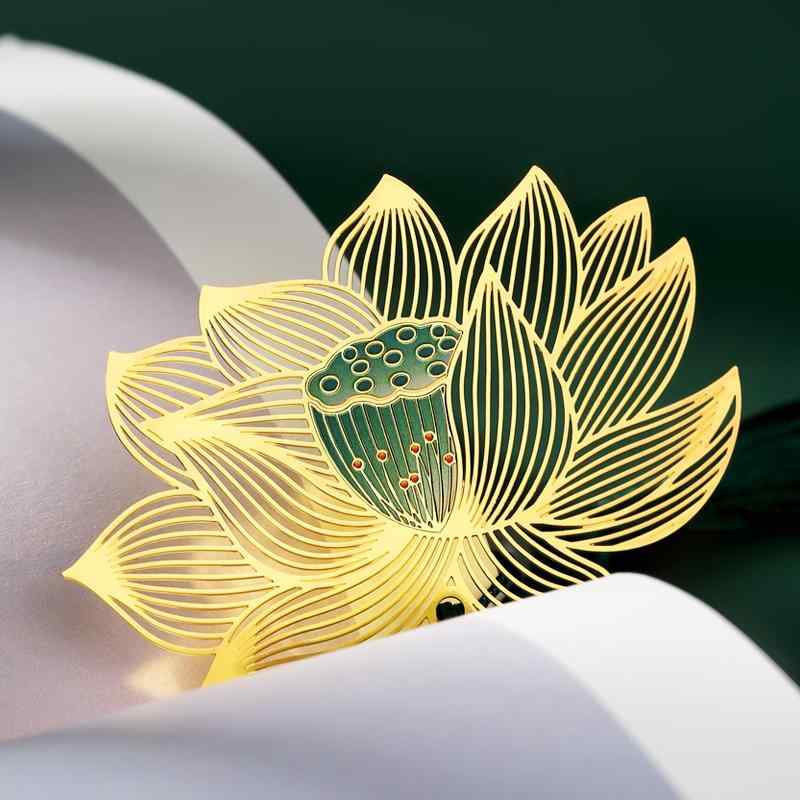 しおり おしゃれ 金属 ブックマーク 透かし彫り 真鍮 葉脈 蓮 リーフモチーフ 故宮風 中国風 古典 記念..