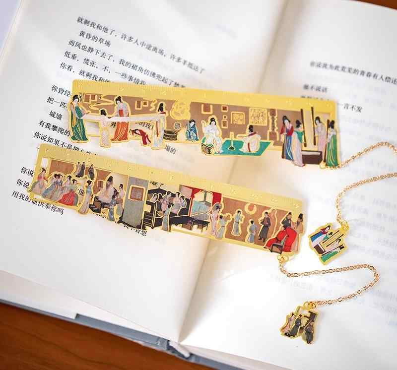 しおり おしゃれ 金属 古風 中国風 透かし彫り 伝世名画 ブックマーク 定規 ものさし 文房具 精巧な作..