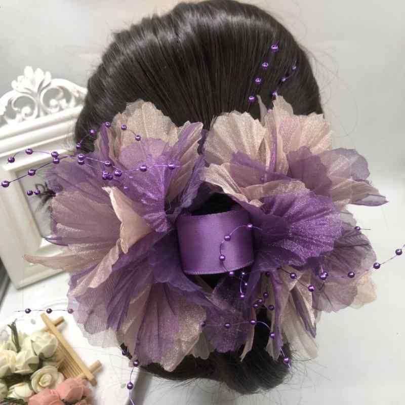 ヘアクリップ 牡丹 羽毛 フェザー ビーズ 大花モチーフ まとめ髪 アップヘア 韓国 スイート フェミニン..