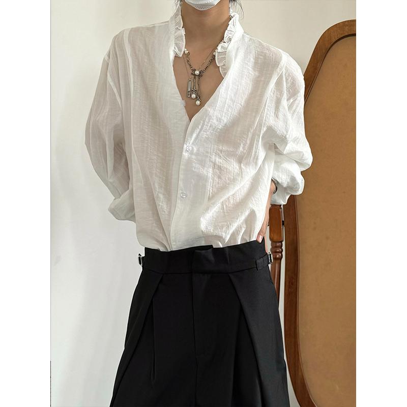 シャツ レディース フレンチレトロ シック エレガント プリーツ フリル Vネック ネオチャイナ 長袖 ゆ..