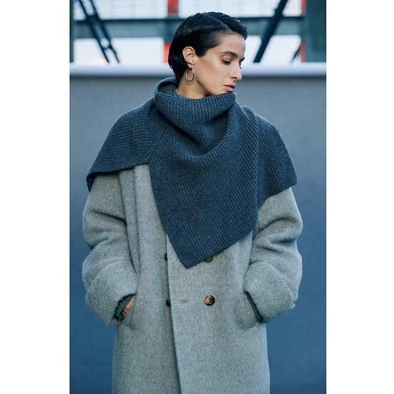 ニット ショール レディース ハイネック スリット ノースリーブ プルオーバー ケープ ベスト ストール ルーズフィット ショート丈 グレー 秋冬 防寒 無地 スヌード