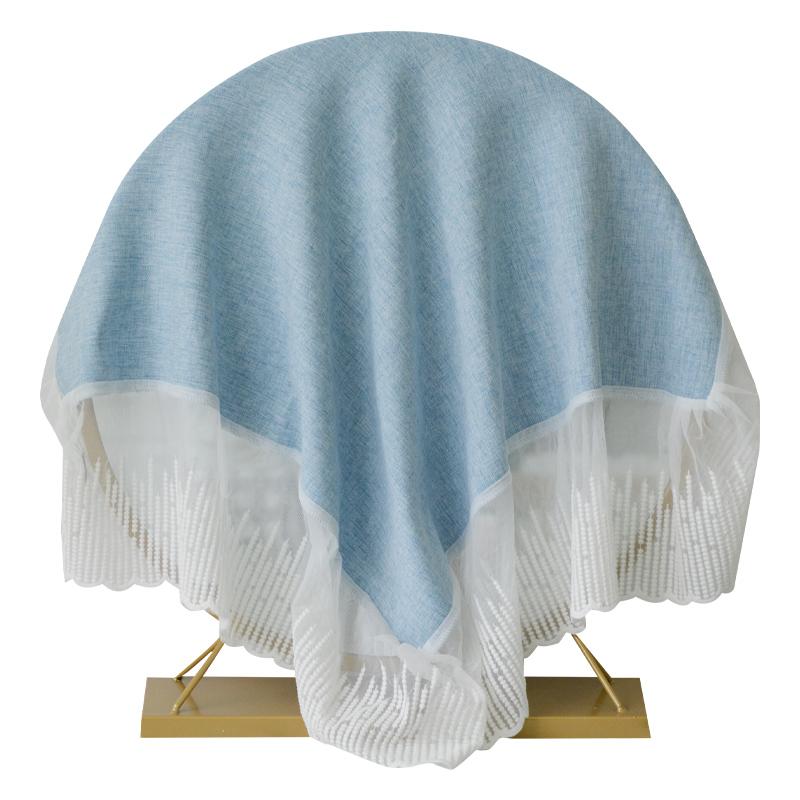 ドレッサー ミラー カバー 鏡 丸型 韓国 防塵 目隠し 布製 化粧台 クロス おしゃれ インテリア 雑貨 模様替え 装飾 レース 無地 シンプル スカイブルー ピンク イエロー ライトグレー