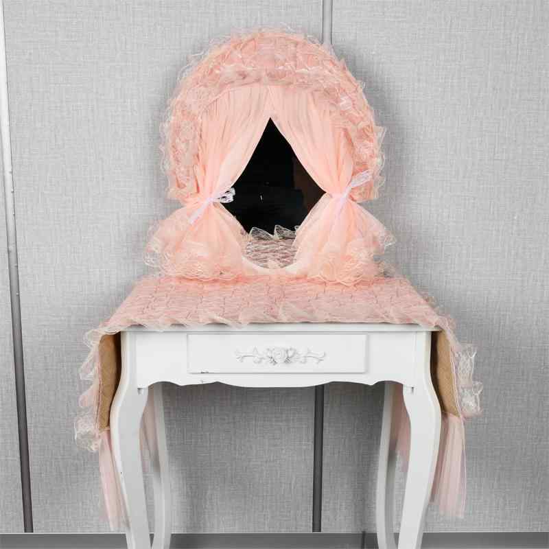 ドレッサー ミラー カバー 北欧 化粧台 卓上 鏡 スツール レース フリル ふんわり 透け感 ファブリック 布製 防塵 クロス 埃よけ かわいい インテリア 装飾 アイボリー オレンジ ピンク
