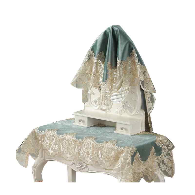 ドレッサー ミラー カバー 北欧 ヨーロピアン おしゃれ 化粧台 鏡 寝室用 防塵 ほこりよけ 目隠し 保護 インテリア 装飾 布製 クロス レース 刺繍 豪華 ファブリック 無地 ベージュ ピンク ブルー