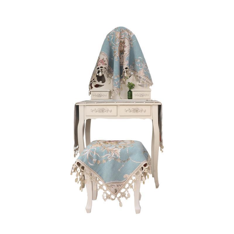 ドレッサー ミラー カバー おしゃれ 化粧台 北欧 ヨーロピアン 鏡 目隠し 防塵クロス インテリア 装飾 レース 布製 テーブルマット デスク 寝室 リビング 混紡 植物 花柄 上品 ブルー ホワイト