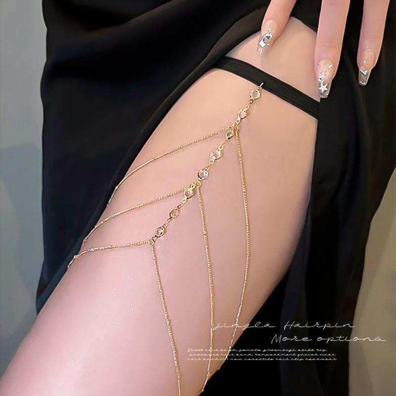 ボディアクセサリー レディース セクシー ダブルレイヤー メタル タッセル レッグ 太もも アンクレット..