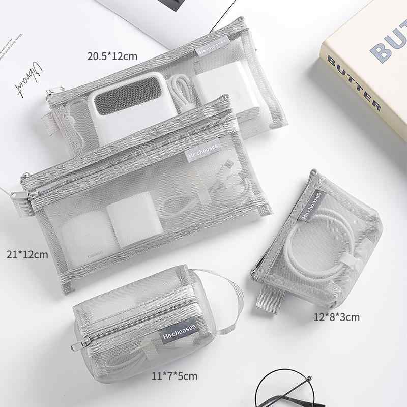 ポーチ 大容量 透明 クリア ナイロン製 多機能 収納ポーチ ケーブル スマホアクセサリー カードケース ..