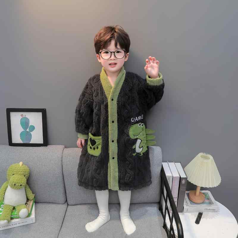 バスローブ 男の子 キッズ ベビー 秋冬 厚手 フランネル サンゴフリース 恐竜 パジャマ ルームウェア ..