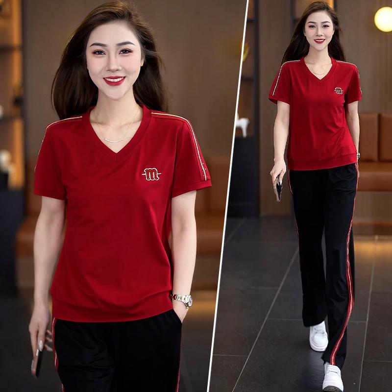 スポーツウェア レディース 30代 40代 50代 ミセス 春夏 Vネック 半袖 薄手 ゆったり 大きいサイズ プ..