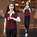 セットアップ レディース 夏物 半袖 トップス ロングパンツ 2点セット カジュアル スポーツ レーヨン混紡 ストレッチ 襟付き 大人の女性 おしゃれ 普段使い