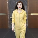 セットアップ レディース カジュアル スポーツウェア 春秋 フード付き スウェット トレーナー 長袖 ランニングウェア 小柄向け 着痩せ スタイルアップ おしゃ...