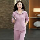 セットアップ レディース カジュアル スポーツウェア トレーナー 上下セット 若見え ミセス 秋 フード付き ジップアップ 長ズボン