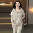 セットアップ レディース 春秋 カジュアル フード付き 長袖 ジップアップ 若見え 小柄向け 細見え 体型カバー 伸縮性 ランニングウェア 普段着 ルームウェア
