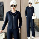 セットアップ レディース 春秋 おしゃれ 若見え 韓国 ゆるだぼ 小柄 3点セット フーディー ジップアップ 長袖 長ズボン パンツスタイル ポリエステル コッ...