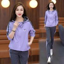 スポーツウェア レディース 春秋 韓国 フード付き パーカー ジップアップ セットアップ カジュアル 普段使い おうち時間 ルームウェア 運動着 伸縮性 2点セ...