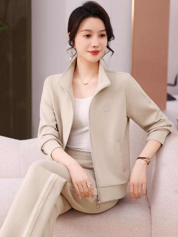 セットアップ レディース 春秋 スタンドカラー スウェット トレーナー 長袖 ロングパンツ 伸縮性 おし..