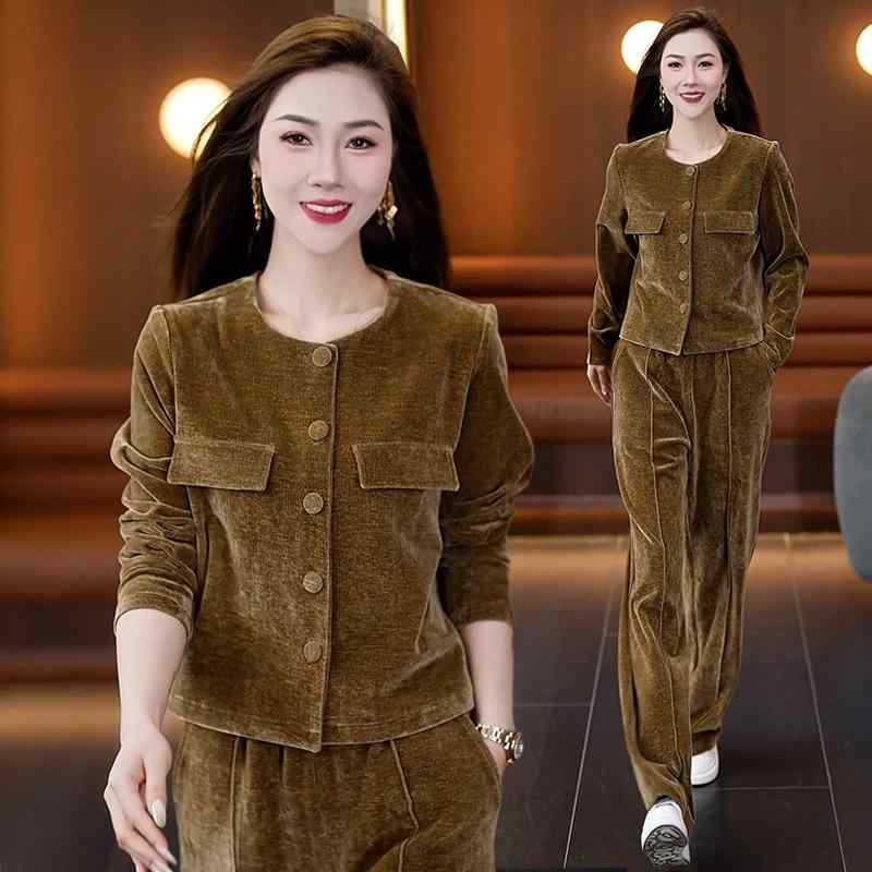 スウェット セットアップ レディース ツーピース 春夏 上品 若見え 細見え 伸縮性 長袖 ロングパンツ ..