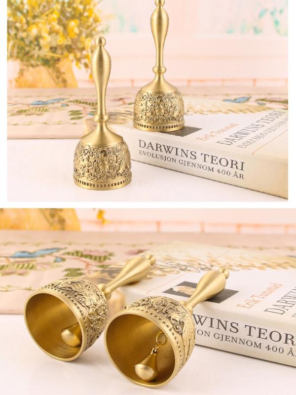 ハンドベル 呼び出し 置物 真鍮 龍鳳凰文様 呼び鈴 レトロ アンティーク調 インテリア雑貨 メタルオブジェ 家庭用 店舗用 学校用 卓上飾り 浮き彫り チャイナ風