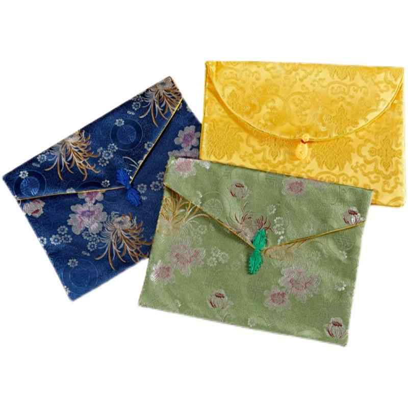 経本 数珠入れ 袋 バッグ ポーチ チベット 仏教 経典 仏具 二重構造 吉祥花柄 錦織 サテン 上品 保護 ..