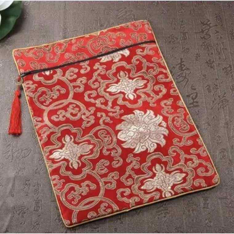 経本 数珠入れ 袋 バッグ ポーチ 収納 仏典 聖典 保護 防塵 厚手 チベット風 ファスナー ケース 黄色 ..