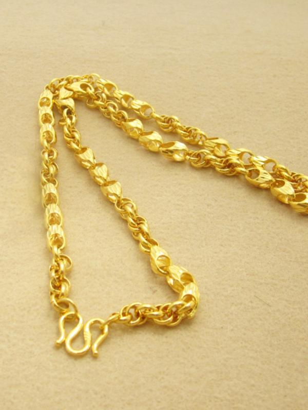 ネックレス メンズ 男性用 イミテーションゴールド カラー 太め 厚メッキ加工 豆 麦 スパイラル ツイス..