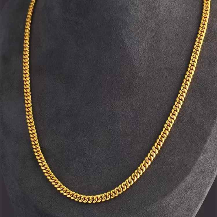 ネックレス メンズ レディース カップル向け ゴールド 合金素材 フォックステール キューバン ショパンチェーン 細身 幅4mm 50cm 60cm シンプル 丈夫 日常使い ヒップホップスタイル
