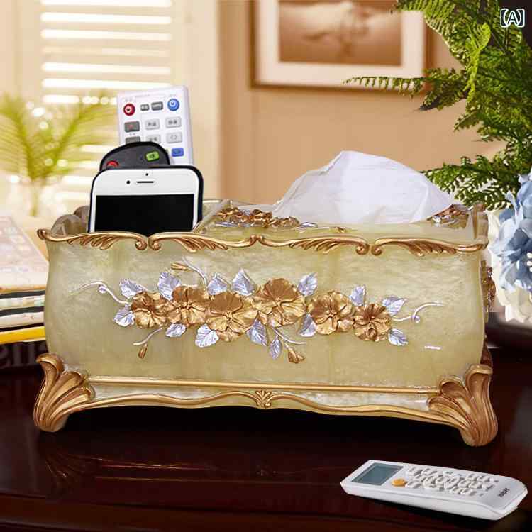 ティッシュケース おしゃれ 家庭用 ヨーロピアン 樹脂製 長方形 多機能 収納ボックス 小物入れ リモコン リビング 寝室 サニタリー 卓上 コーヒーテーブル 普段使い インテリア雑貨 花柄 黄色 青 赤