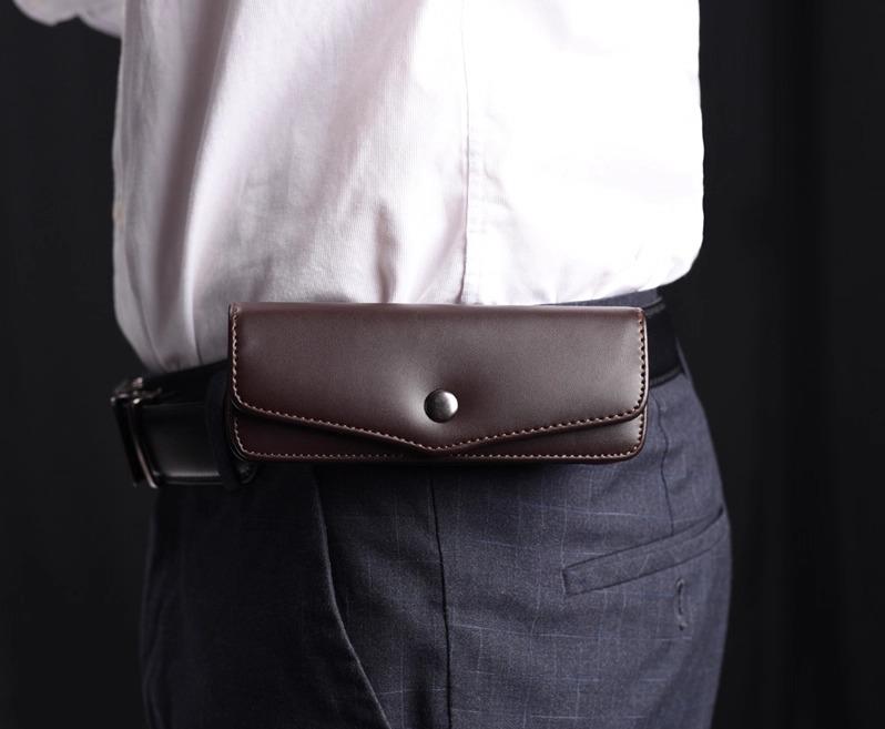 ポーチ メンズ 牛革 老眼鏡ケース ベルト通し 耐衝撃 圧縮防止 携帯用 収納 小物入れ 普段使い 外出用 ブラック ダークブラウン