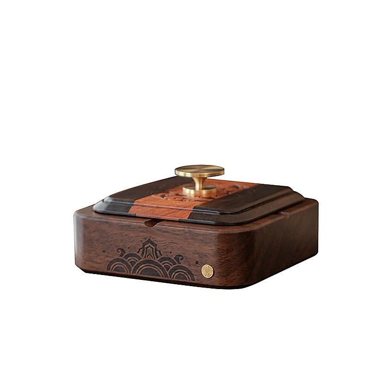 灰皿 蓋付き おしゃれ 黒檀 紅木 純銅 葉巻 シガー アッシュトレイ オフィス デスク用 喫煙具 和モダン..