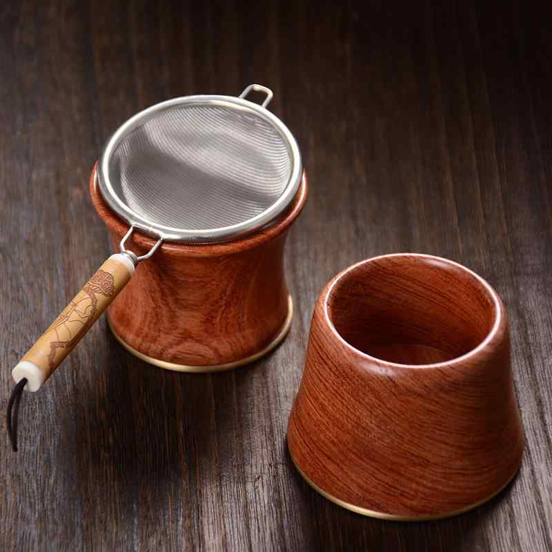 茶こし置き 茶道具 蓋置 おしゃれ スタンド ホルダー 黒檀 花梨木 無垢材 木材 収納 トレイ 受け皿 台座 真鍮製 レトロ チャイナ風 インテリア 装飾 小物 木目 光沢 茶色