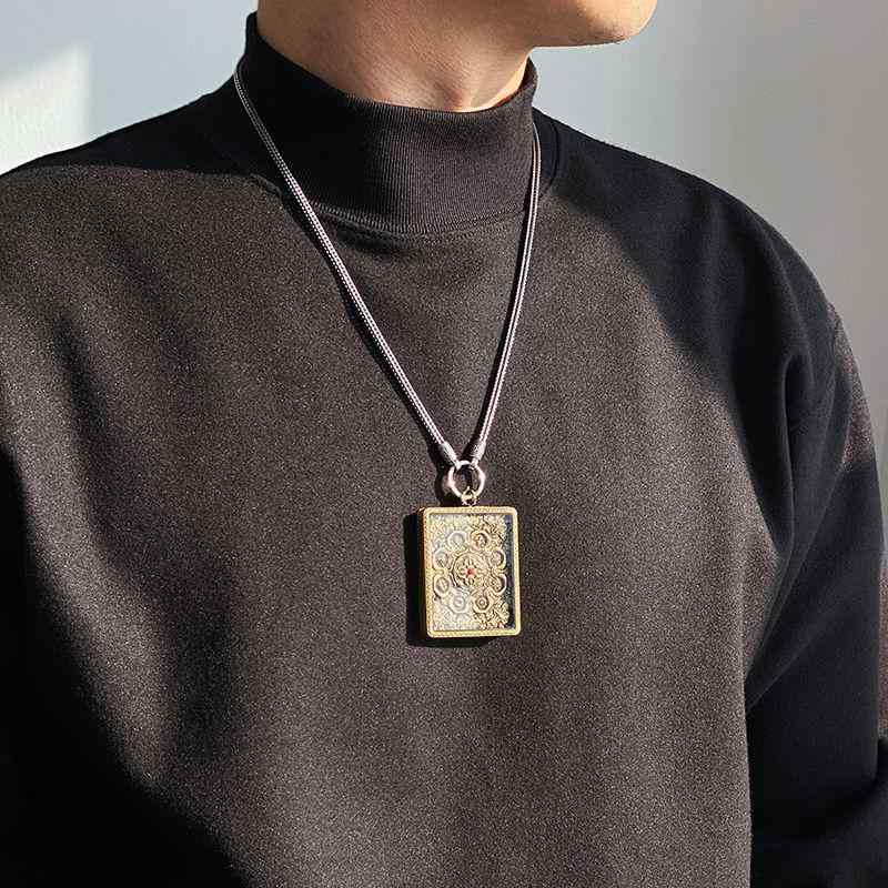 ネックレス メンズ シルバー 平安模様 仏牌 符管 唐卡 三連 ペンダント レトロ 蛇骨チェーン 男性用 シ..