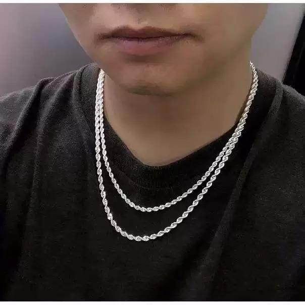 ネックレス 男性用 女性用 メンズ レディース シルバー スターリングシルバー ツイストチェーン シンプル プレーン ファッション おしゃれ ワイルド 迫力 ペア カップル